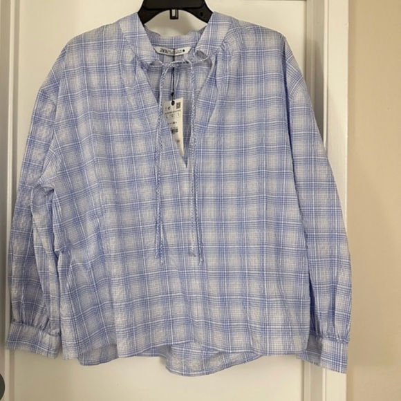 ZARA NEW SS20 BLUE WHITE CHECK BLOUSE REF:2491/913 - Picture 6 of 7